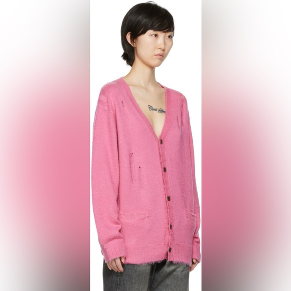 R13 | Shaggy Oversized Distressed Edge Cardigan - Pink - Picture 9 of 10